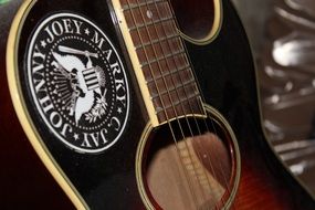 Guitar with Ramones emblem and inscriptions johnny-joey-marky-c,jay