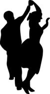 Silhouette of a dancing couple on a white background