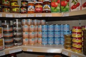 tin cans on shelves