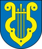 Yellow harp on the blue picture