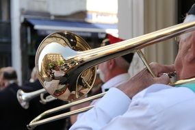 trumpet brass in the hands on the street