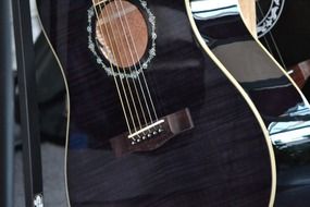 black acoustic guitar closeup