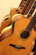 row of acoustic guitars