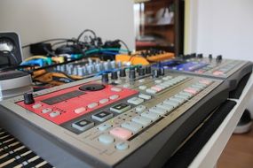 synthesizer in music studio