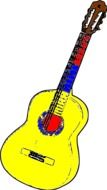 The picture shows a yellow guitar
