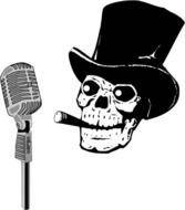 skull in a hat at the microphone