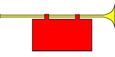 painted yellow trumpet with a red flag