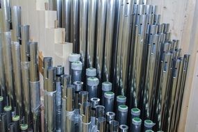 Metal whistles of the organ close-up