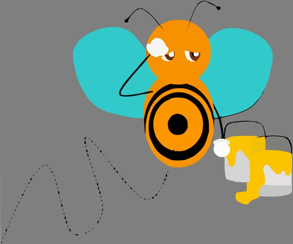drawing of sad honeybee with blue wings