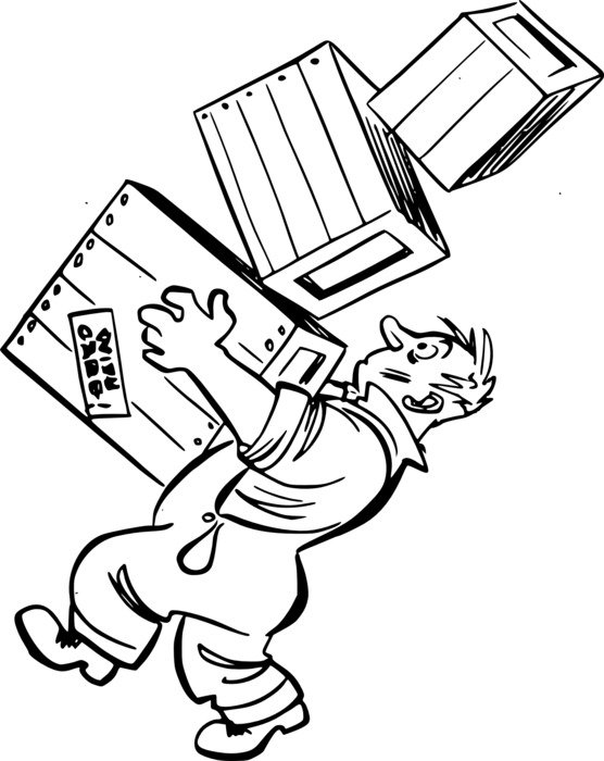 clipart,the man drops the box,he is in a danger
