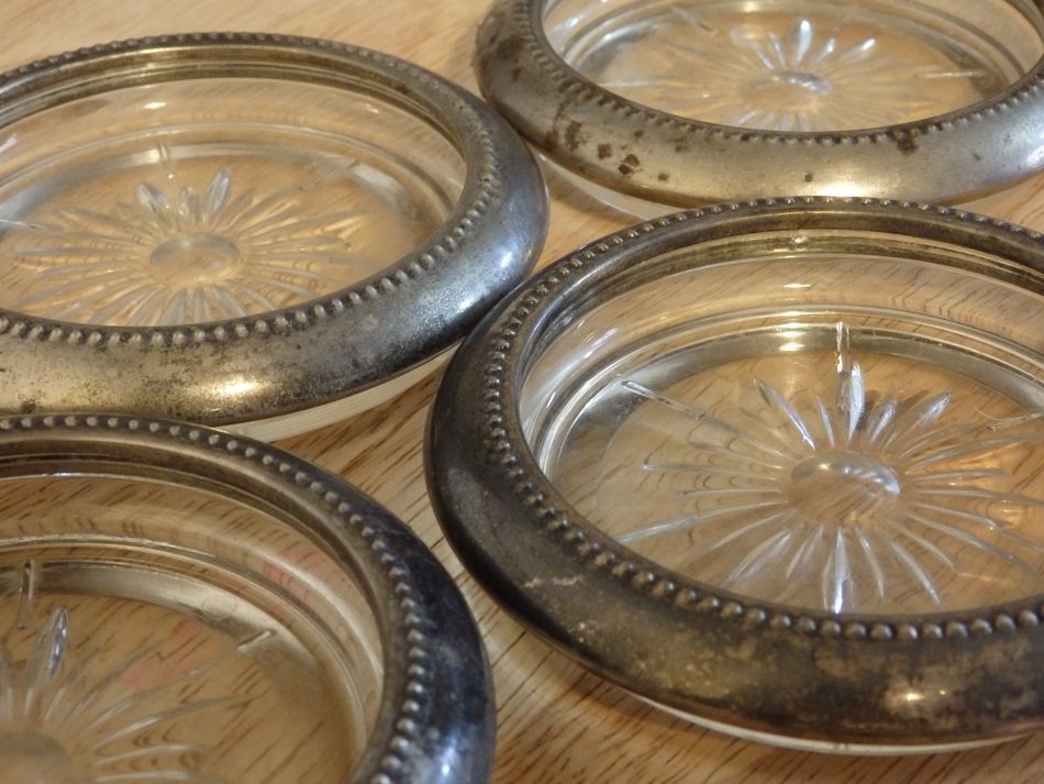 Ornamental Glass plates with silver rim