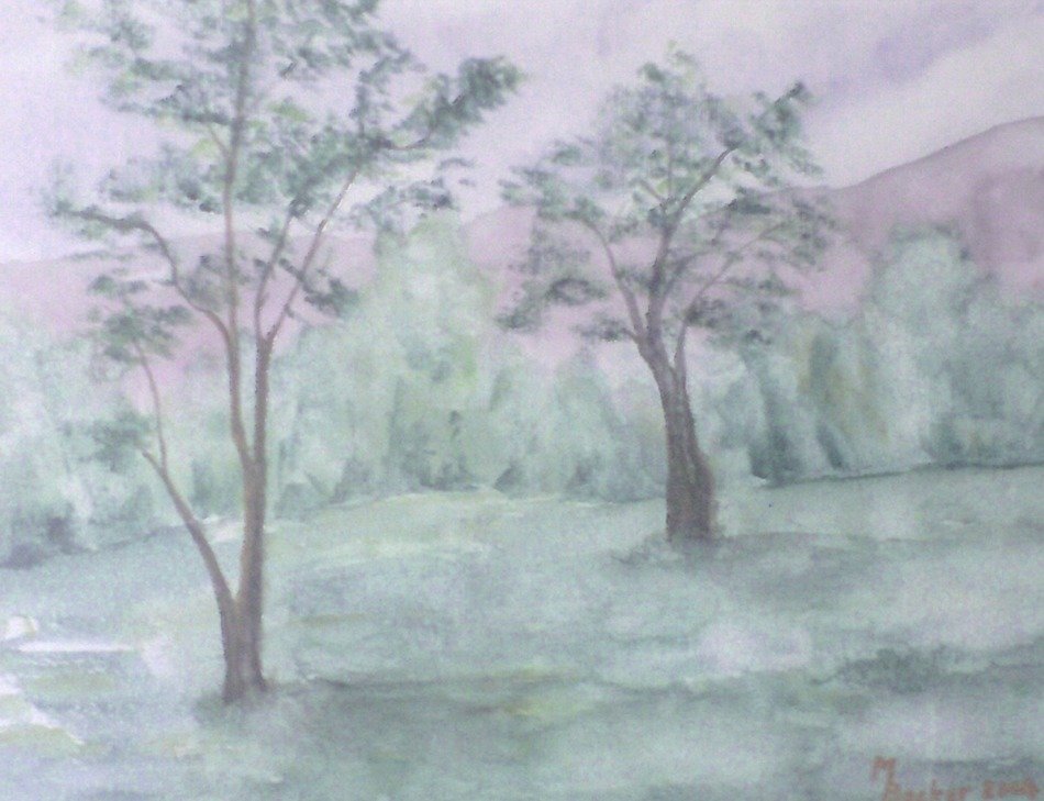 landscape on canvas in the form of trees in the forest