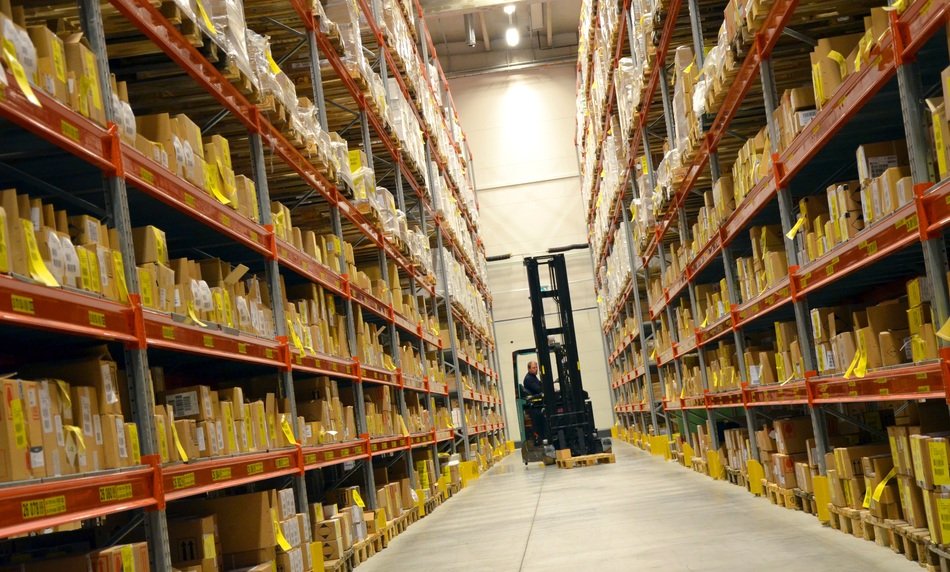 shelves with products in logistics
