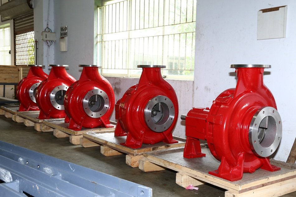 red industrial pumps