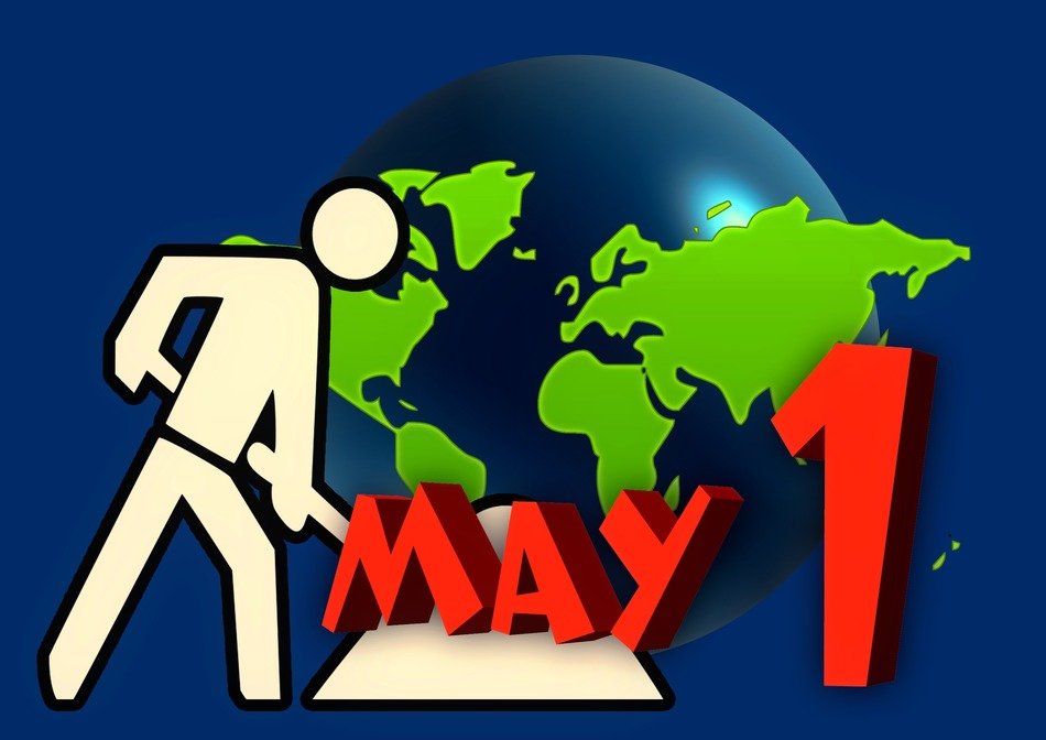 'May 1' text near the globe