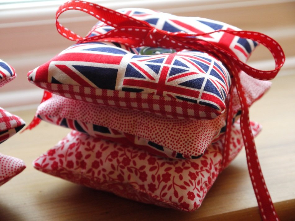 handmade needle cushions with UK flag