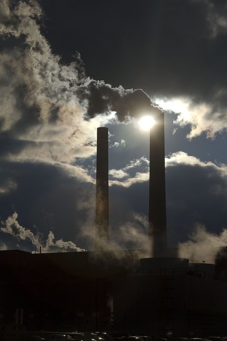 pipes of the plant in the clouds