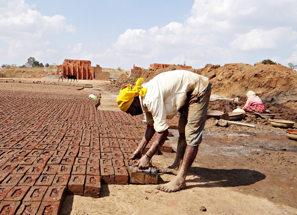manual production of bricks
