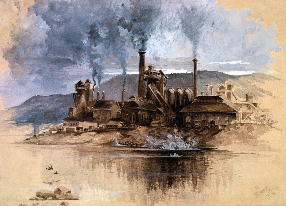 painting of a steel industry