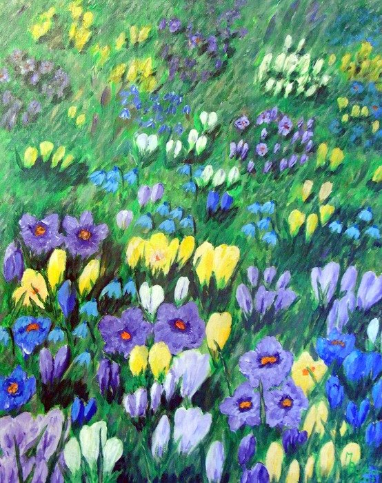 art picture in the form of crocuses in the field