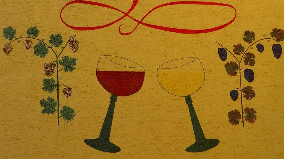 glass of white wine and glass of red picture