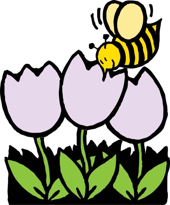 cartoon honeybee on flowers