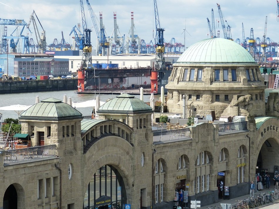 Architecture of Hamburg on the background of the port