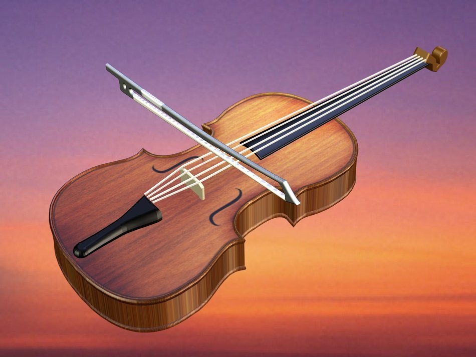 painted cello on sunset background