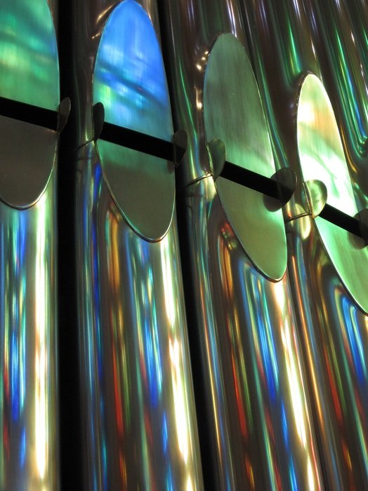 shiny metal pipe of organ