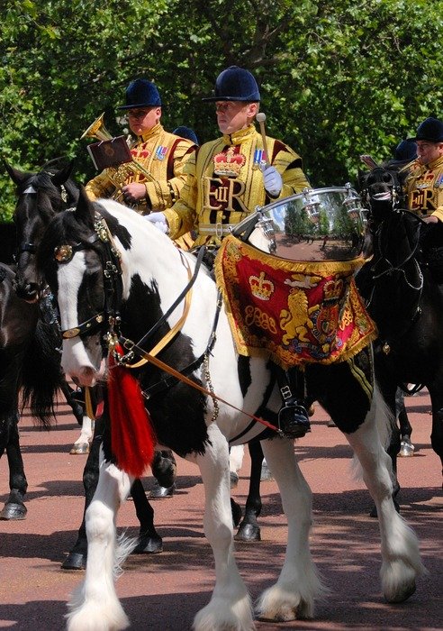 musicians in traditional costumes on horsebacks