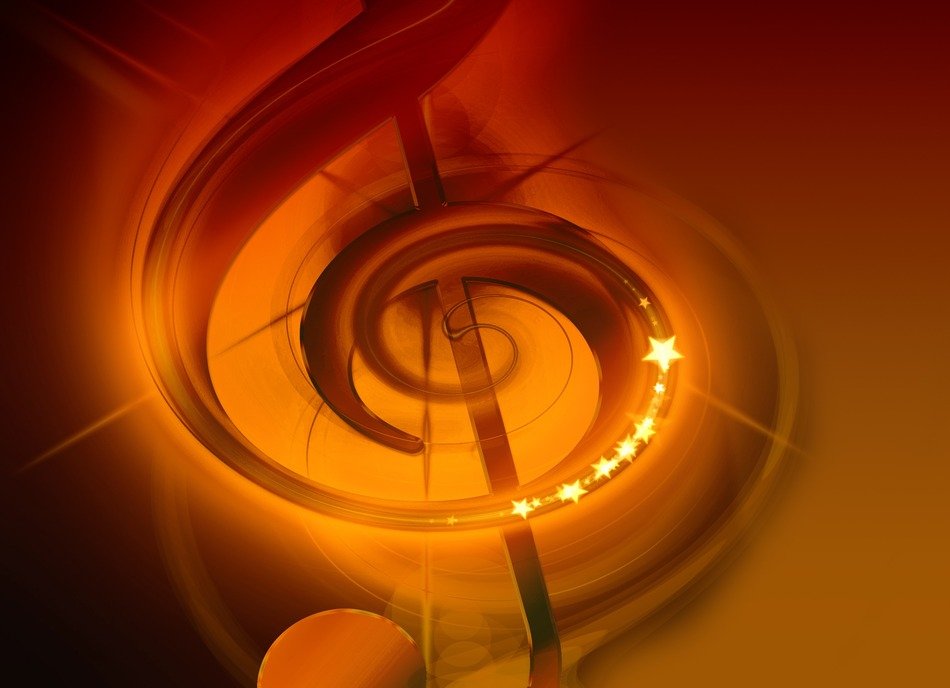 Golden treble clef in the glare of light
