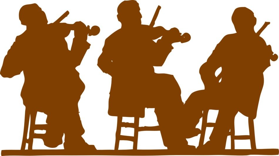 vintage trio, silhouette of string ensemble