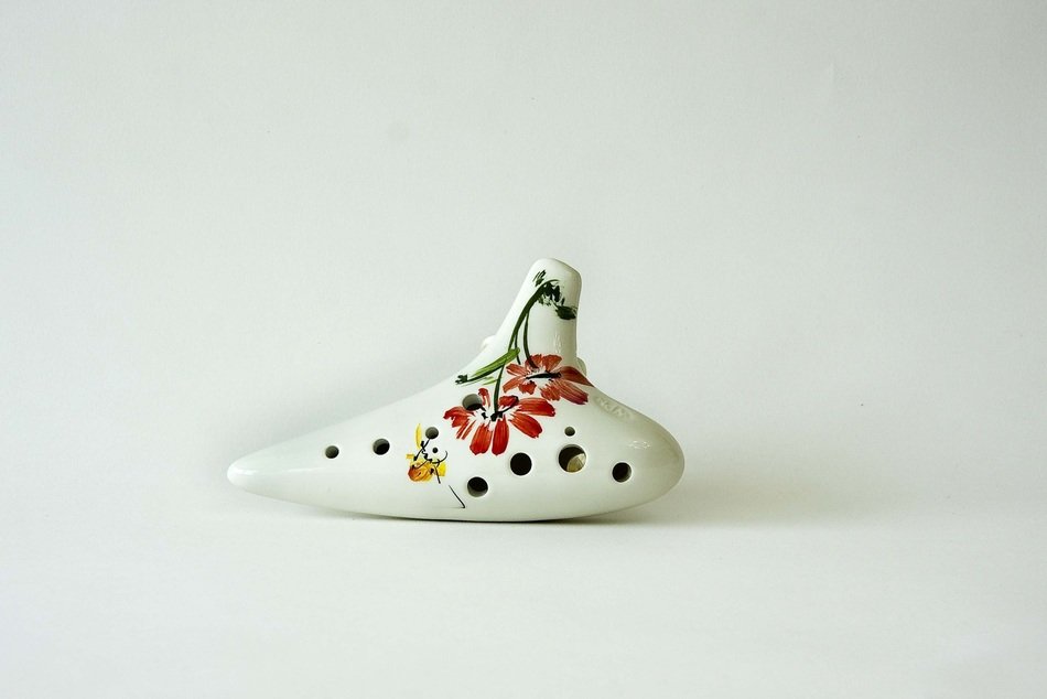 ceramic ocarina with floral pattern