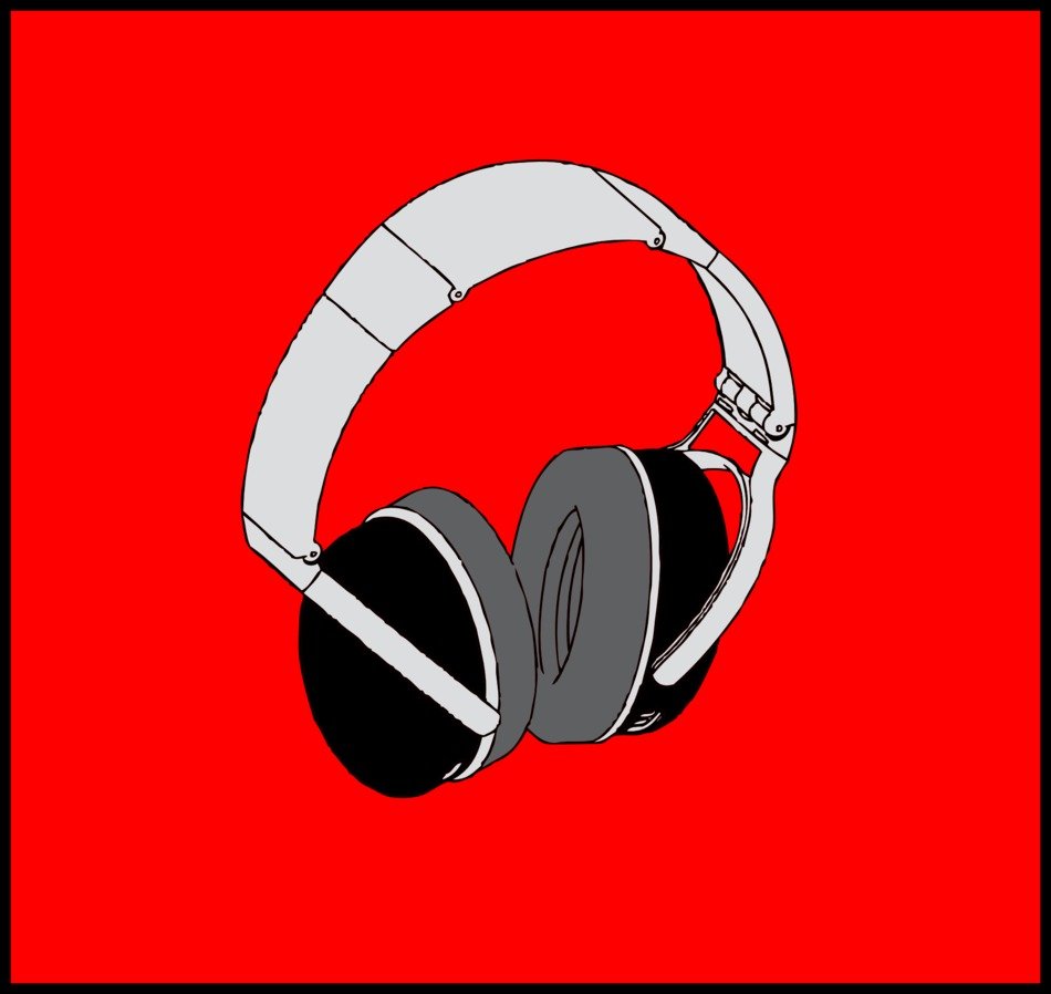 headphones in red square