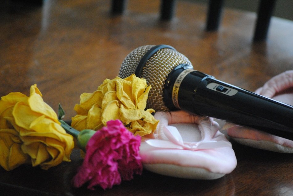 microphone and roses