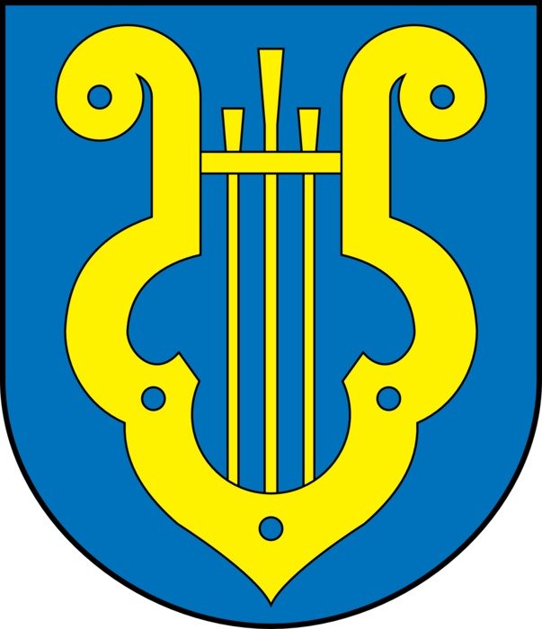 Yellow harp on the blue picture