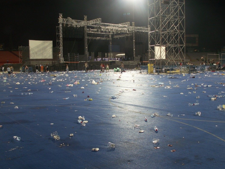 litter on the stadium after concert