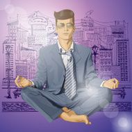 Vector Hipster Businessman in Lotus Pose Meditating