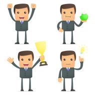 funny cartoon businessman celebrates victory
