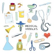 Medical symbols emblems doodle set