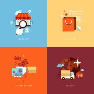 Set of flat design concept icons for online shopping