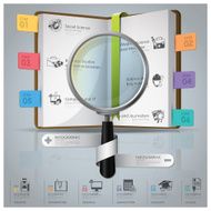 Education And Graduation Infographic With Magnifying Glass Book Icon Diagram