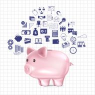 Piggy bank business illustration icon set
