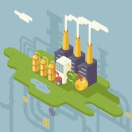 Isometric Retro Flat Factory Refinery Plant Manufacturing Products Processing Natural N2
