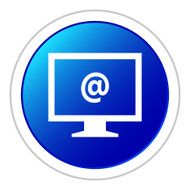 Computer Monitor icon on a round button - StickerSeries N36