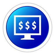 Computer Monitor icon on a round button - StickerSeries N37