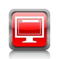 Computer Monitor icon on a square button - RubyRedSeries N83