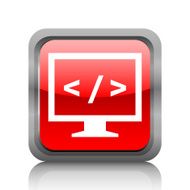 Computer Monitor icon on a square button - RubyRedSeries N89