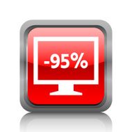 Computer Monitor icon on a square button - RubyRedSeries N128