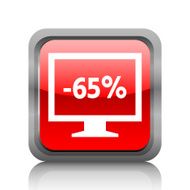 Computer Monitor icon on a square button - RubyRedSeries N134